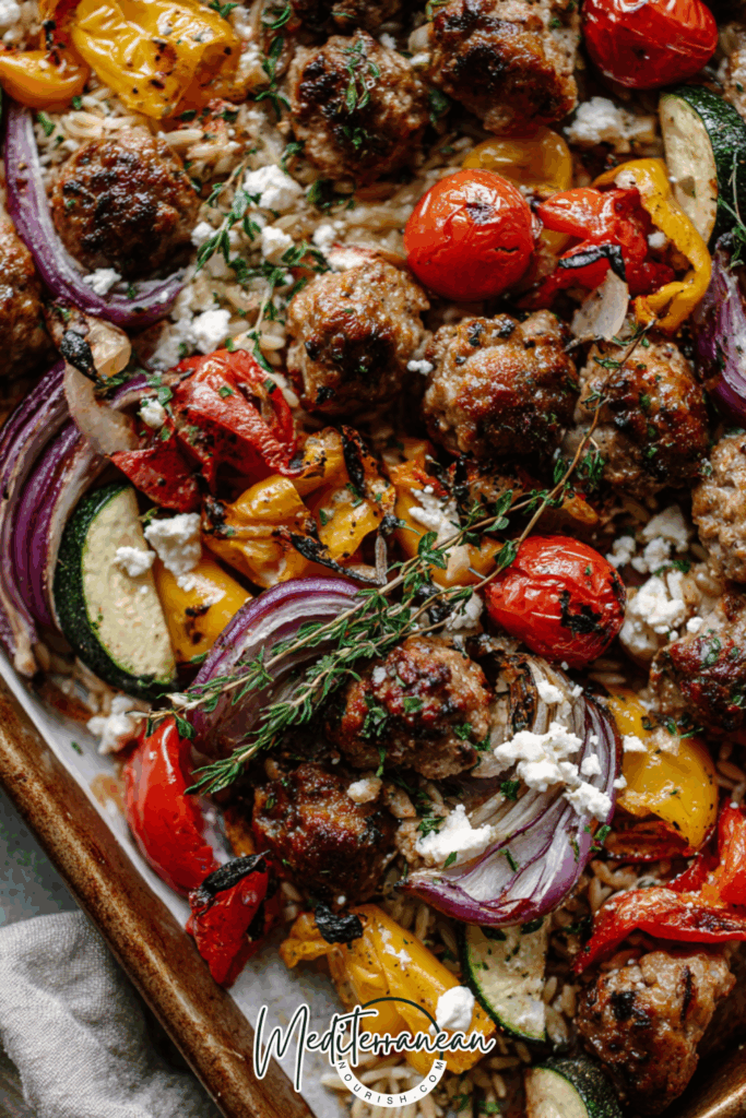 Mediterranean Sausage, Pepper & Orzo Sheet-Pan