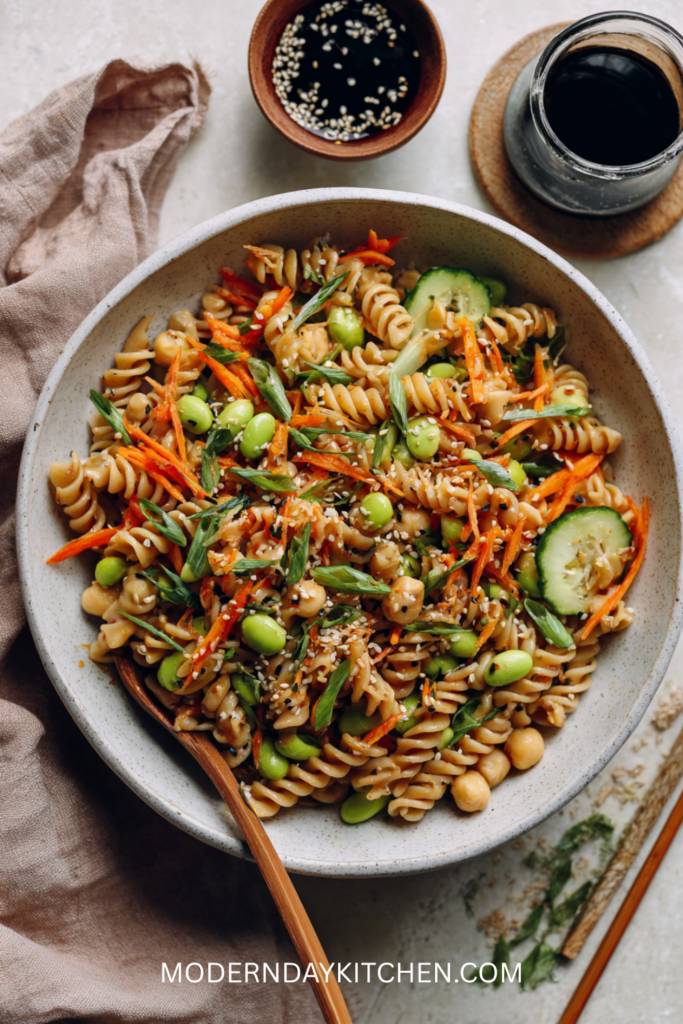 Edamame and Chickpea High-Protein Pasta Salad