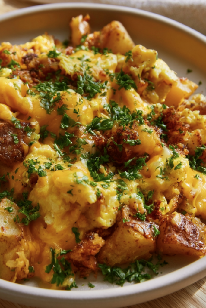 Cheesy Potato Egg Scramble
