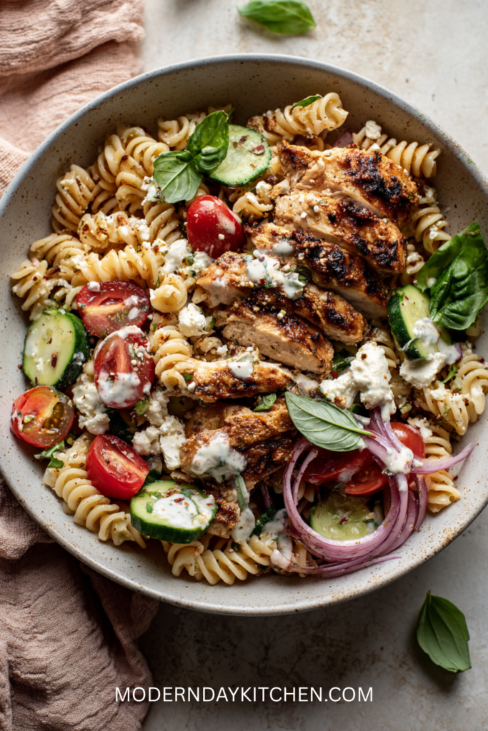 Simple High-Protein Pasta Salad with Greek Yogurt Dressing