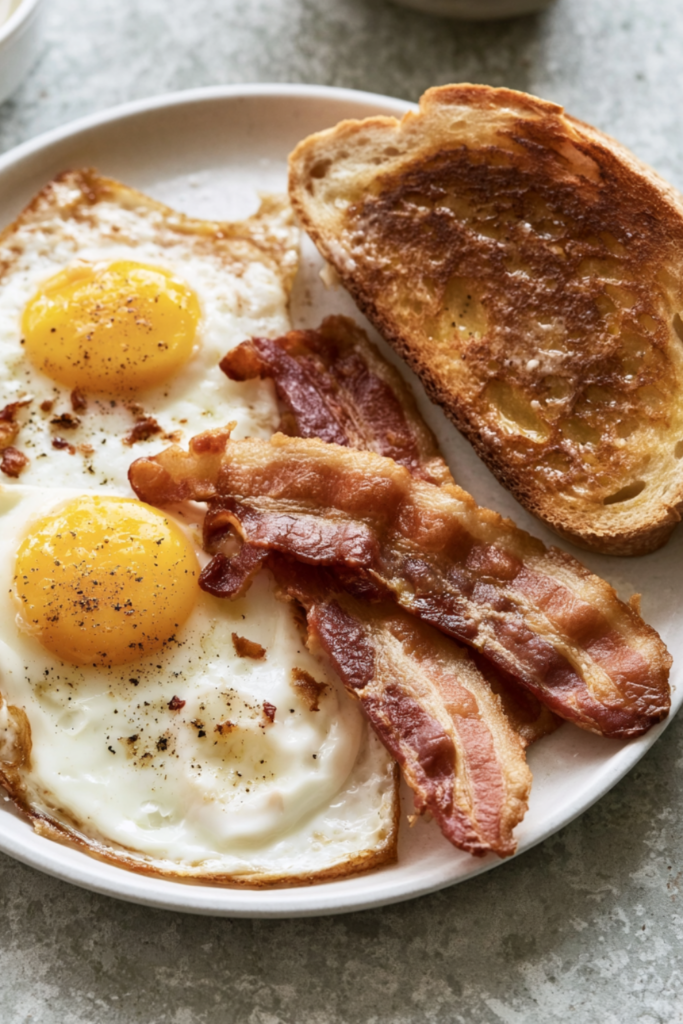 Country Breakfast with Eggs, Bacon, and Toast