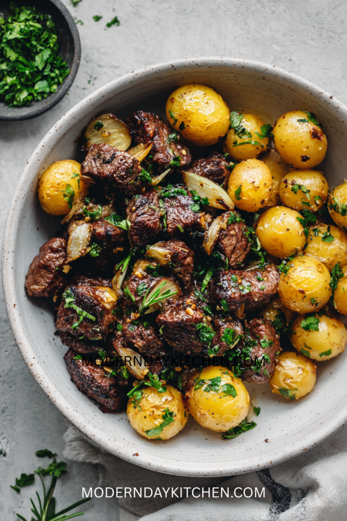 Garlic Steak Bites and Potatoes