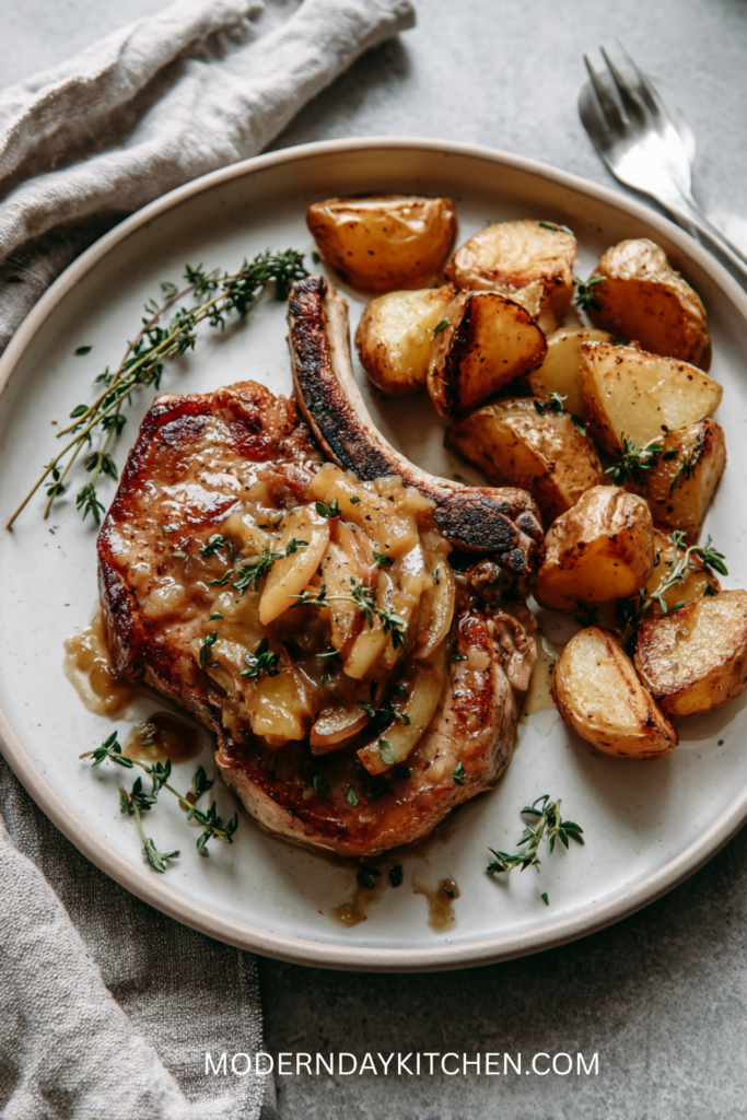 Pork Chops with Apple and Onion Pan Sauce