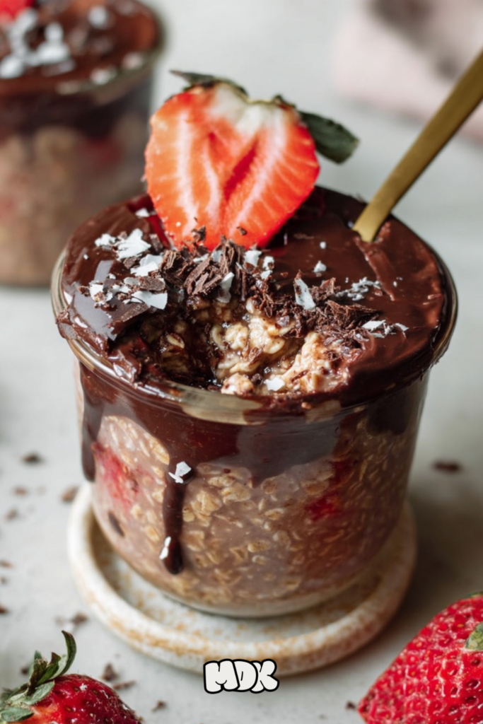 Strawberry Overnight Oats with Chocolate Shell